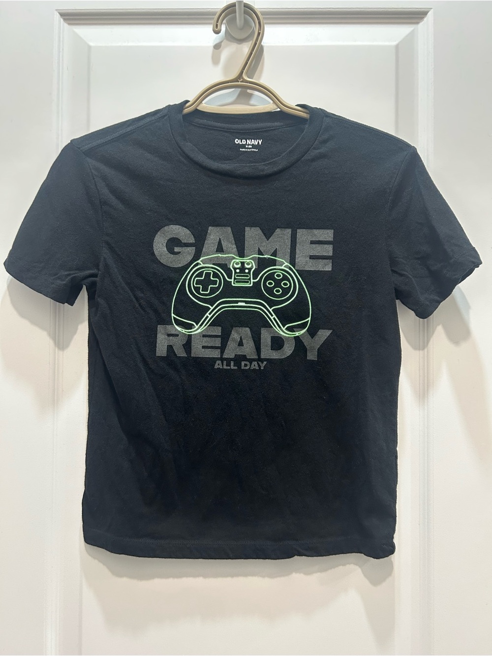 Old Navy Black Tee with Neon Green Controller Graphic